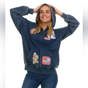 Winnie The Pooh Tigger Women's Embroidered Zip Hoodie Size Large Blue Distressed